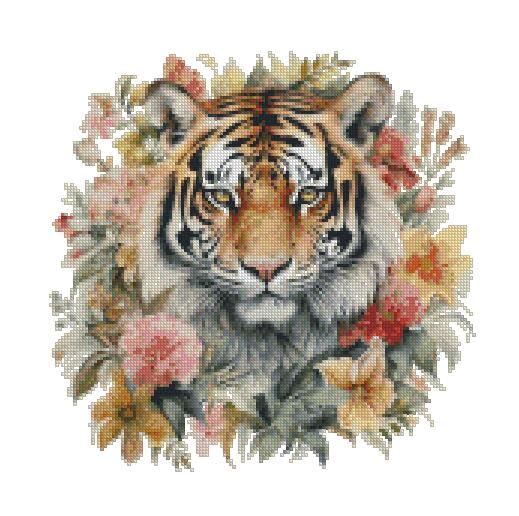in me, The Tiger sniffles The Rose, Counted Cross Stitch Kits, 14ct Cotton, 150x150 Stitch 26x26 cm Counted Cotton Tiger and Flower Cross Stitch Kits