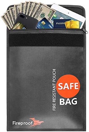 Assured Fireproof Document Bag - Fire & Water Resistant - Money Bag - Protect Your Documents - Cash - Jewellery - Passport - Valuable Items - Velcro and Zip Closure for Best Protection