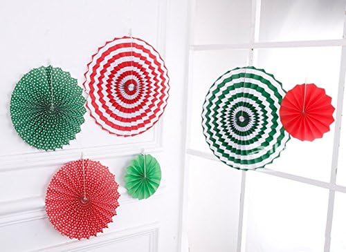 Emoyi 12 Pcs Colorful Paper Fans Mexican Fiesta/Birthday/Carnival/Kids Party Supplies Favors Hanging Decoration (Christmas style)