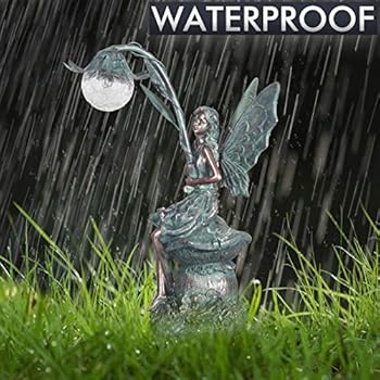 TERESA'S COLLECTIONS Sittande älvor Trädgårdsfigurer Solglasbollar  Belysning 35cm ängelstaty Gjord av Polyston Brons Trädgård Solfigurer älvor  Staty Trädgård Dekoration Solfigur älva: Amazon.se: Patio, Lawn & Garden