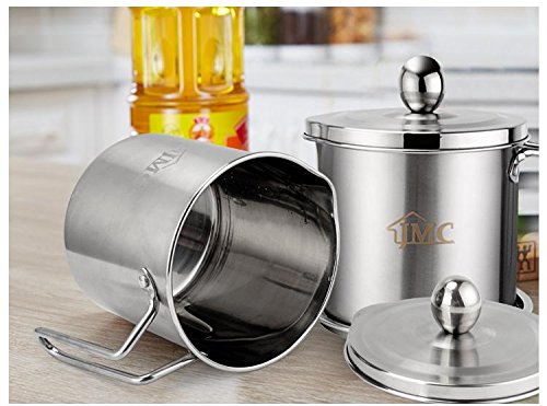 Oil Storage Grease Keeper, Grease Strainer Pot Grease Container with Mesh Strainer Jumbo Grease Can Stainless 1.7 L