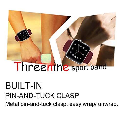 Threenine for Apple Watch Band, Durable Soft Silicone iWatch Strap Replacement Sport Band for Apple Watch Band Series 3 Series 2 Series 1 Sport, Edition (Rose wine red, 42mm M/L)