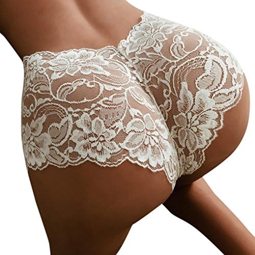 Women's Lace G-string Sexy Panties High Waist Bandage Underwear Briefs Thongs (M, White)