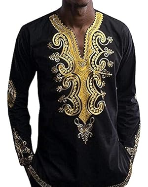 Men's African Dashiki Casual Print Loose Cotton Tops Shirt
