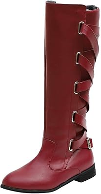 Amazon Com Fullfun Knee High Women Boots Zipper Motorcycle Boots Low Heels Buckle Cross Tie Platform Shoes Winter Long Riding Boots Knee High