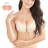 Holisouse Strapless Bra Push Up Sticky Backless Self Adhesive Invisible Bras for Women with All Sizes Available, Beige, D