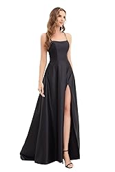 GOOSPRAN Women's satinprome Dress Long Train Side