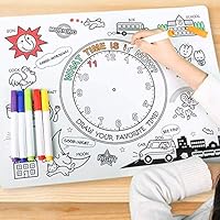 TKMom Kids Mark-Mat Food-Grade Coloring Silicone Placemat | Time Learning | with 6 Non-Toxic Markers, One Waterproof & Washable Silicone