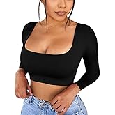 KAKALOT Women's Sexy Bodycon Basic Long Sleeve Solid Crop Top T- Shir