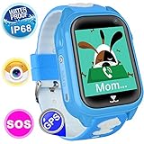 Kids Smart Watch Phone for Girls Boys with GPS Locator Pedometer Fitness Tracker Touch Camera Games Flashlight Anti Lost Alarm Clock Smart Watch (02 Blue Waterproof)