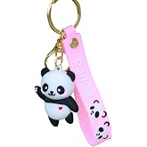 MaPctSy Cute Panda Keychain Kawaii Backpack Accessory, Teddy Bear Key Organizer Rubber Animal Keyrings, Key Holder Gifts