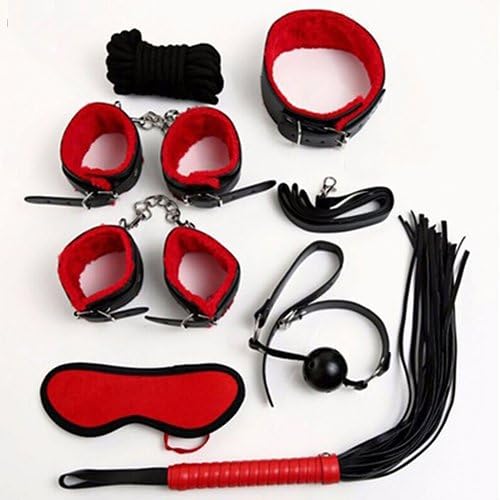 7Pcs Adult Games Toys Hand Cuffs Footcuff Whip Rope Blindfold Couples Erotic Toy Red