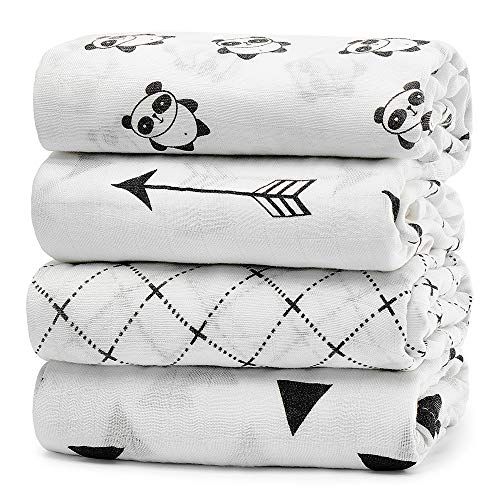 KiddyCare Baby Swaddle Blanket - Bamboo Muslin Swaddling for Boy and Girl - Soft Swaddles for Infants - Large 47" x 47"Unisex Swaddle Wraps 4 Pack