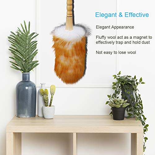 M-jump 2 PCS Wool Duster with Solid Wooden Handle,Flexible Head,Leather Hang Strap,Comfortable Grip Natural Feather Duster for Cleaning Screen,Funiture,Ceiling Fans,Blinds etc(2 Pack)