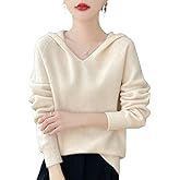 RUCPUW 100% Merino Wool Sweaters for Women's Fall Winter Knitted Thick Pullover Long Sleeves Warm Hooded(WQ713)