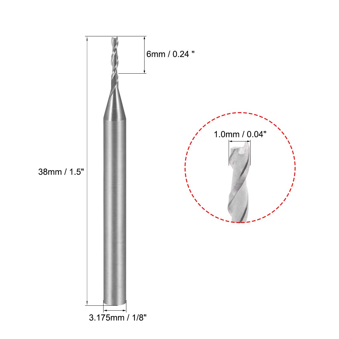 sourcingmap 5PCS 1/8" Shank 1.0mm x 6mm Carbide End Mill CNC Router Bits 2 Flute Milling Bit for Acrylic PVC MDF Wood - Image 4