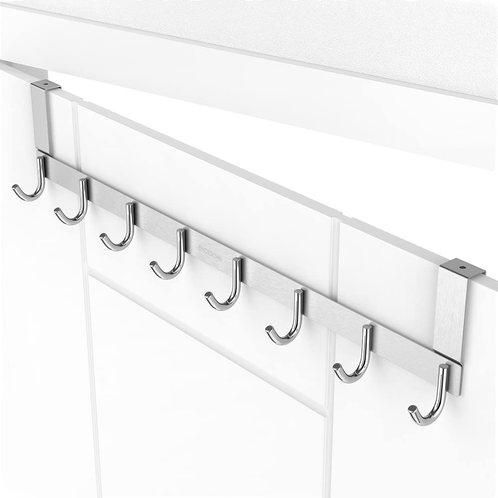 ecooe Door Hanger Hook door wardrobe stainless steel hook rail coat hook with 8 hooks stainless steel hook strip coat hook coat rack 63 x 5 cm door hanger for jackets clothing cap belt