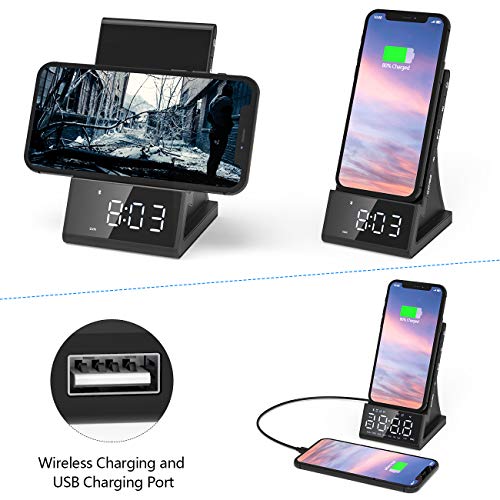 Wireless Charging Alarm Clock, Charging Clocks with Bluetooth Speaker, Dual Alarm Clock