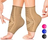 Ankle Compression Socks by SPARTHOS (Pair) – Plantar Fasciitis Sleeves with Arch Support – Foot Ankle Brace for Men and Women – Injury Recovery - Pain Relief for Sprains, Strains, Arthritis (Beige-M)
