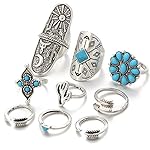 1 set of 9pcs Vintage Women's Turquoise Rings Set Alloy European and American Bohemian Style (Style 2)