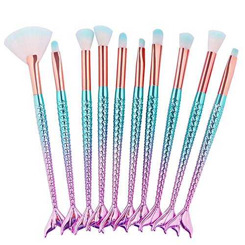 10 pcs mermaid eye brush set professional eye makeup br…