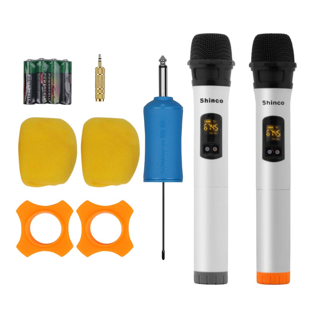 Shinco Wireless Microphone System with Mini Portable Receiver 1/4 inch Output, 2 Handheld UHF Microphone for Karaoke Party Wedding Church Meeting
