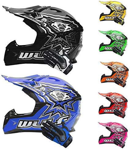 Wulfsport Kids Flite Motocross Motorbike Helmet off Road + Wulfsport Attack Motorcycle Gloves - Green Helmet XL (53-54cm) & XS Gloves (7cm)