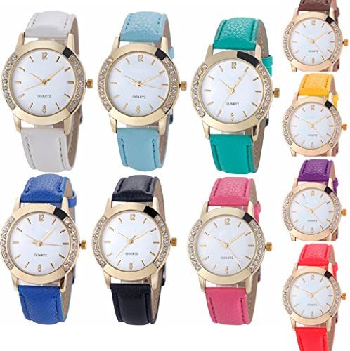 Yunanwa 10 Pack Wholesale Women Watches Leather Rhinestone Inlaid Quartz Jelly Dress Wristwatch