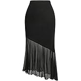 SHENHE Women's Pladi Mesh Ruffle Hem Fishtail Skirt Bodycon High Waist Y2k Long Skirt