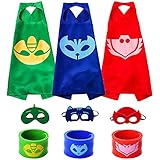 The Mass Catboy Owlette and Gekko Costumes, Superheros Capes and Mask Matching Slap Bracelet for Kids Costume and Dress up