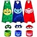 The Mass Catboy Owlette and Gekko Costumes, Superheros Capes and Mask Matching Slap Bracelet for Kids Costume and Dress up