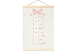 FISAHAT Pink Bow Nursery Decor,Positive Affirmations Wall Decor Banner For Girls Room Decoration, Excellent Room Decoration For Kids, Toddler, Playroom, And Bedrooms, I Am Strong, Brave, Hanging Flag Banner