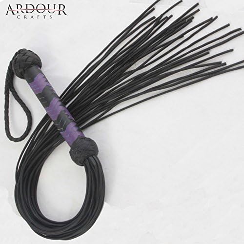 Genuine / Real Leather Flogger Purple & Black Handle 25 thick Leather Tails Whip