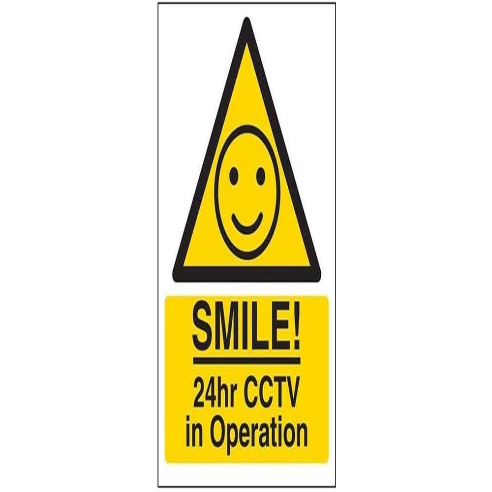 V Safety Smile! 24Hr CCTV In Operation Sign - 200mm x 300mm - 1mm Rigid Plastic
