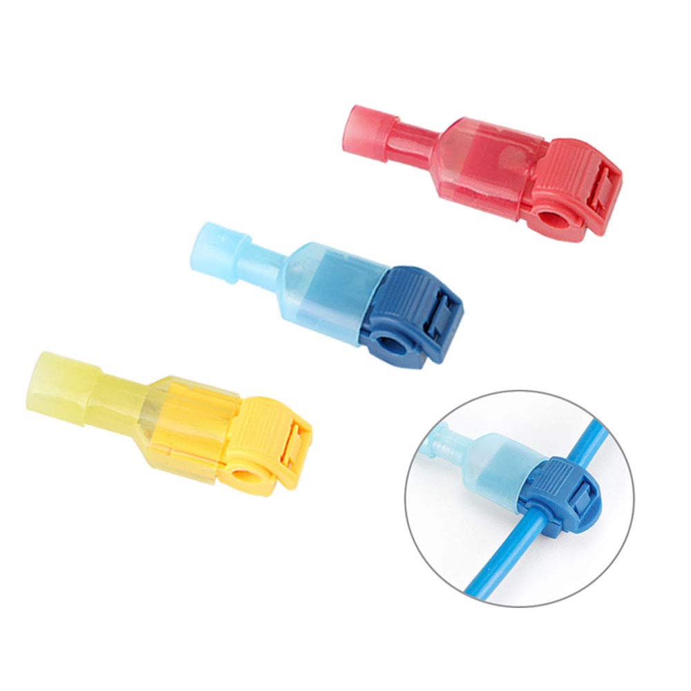 Aiqeer 200 Pcs (100 Pairs) T-Tap Self-Stripping Electrical Connectors Set, Quick Splice T-Tap Wire Terminal Block, T-Tap Quick Splice and Fully Insulated Male Spade Connector (Red, Blue, Yellow)