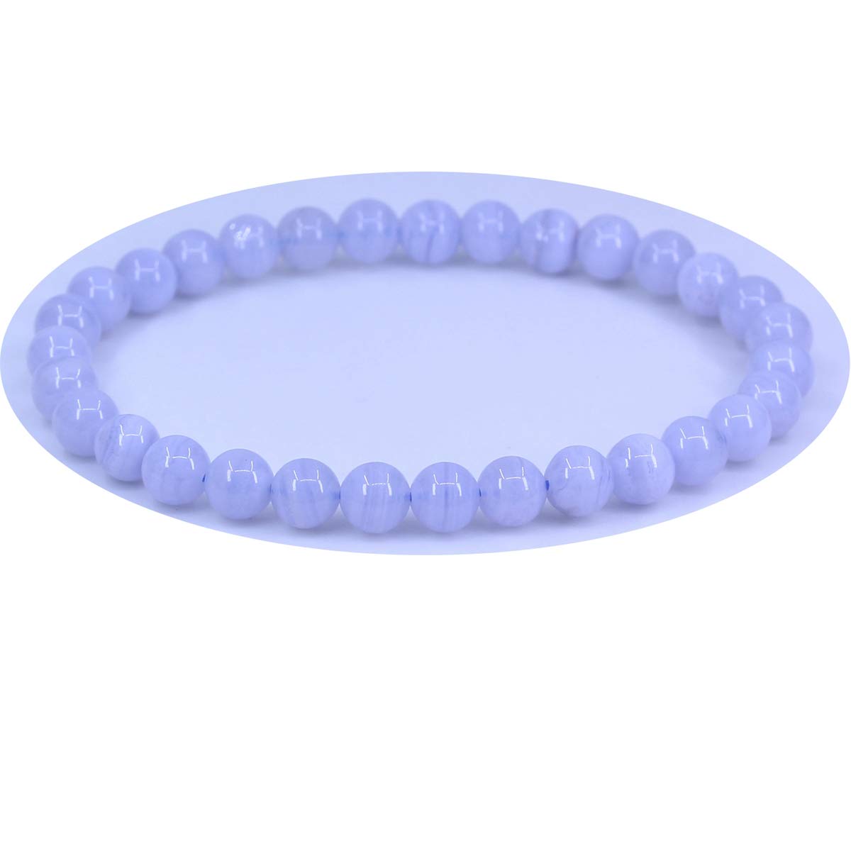 CHENYUE Natural A Blue Lace Agate Gemstone 6mm Round Beads Stretch Bracelet 7 Inch