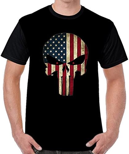 Aabigale American Flag Skull Men's Graphic Funny T-Shirts Black