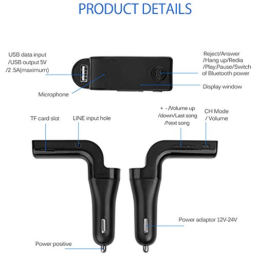 PolarLander 4-in-1 Car Kit MP3 Player Hands Free Wireless Bluetooth FM Transmitter G7 + AUX Modulator SD USB LCD Car Accessories Black - Thumbnail 4