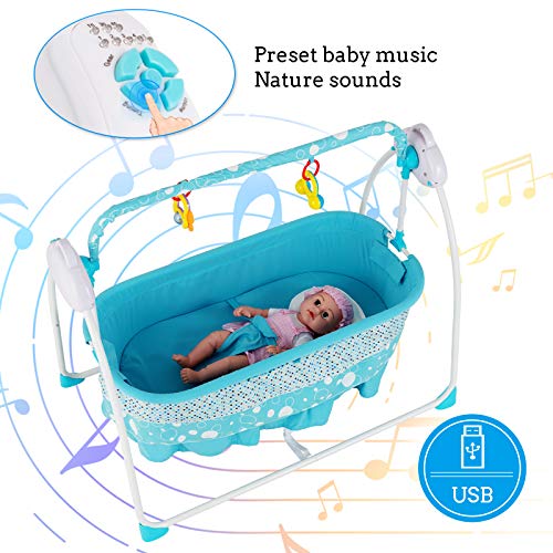Uenjoy Rocking Multifunction Baby Swing Bed Automatic Bassinet Baby Basket with Remote Control, Music, Timing, Adjustable Speed, Blue