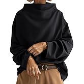 Women's Mock Neck Long Sleeve Sweatshirt Oversized Spring Fall Tops Loose Solid Color Soft Casual Blouse Tee Shirts