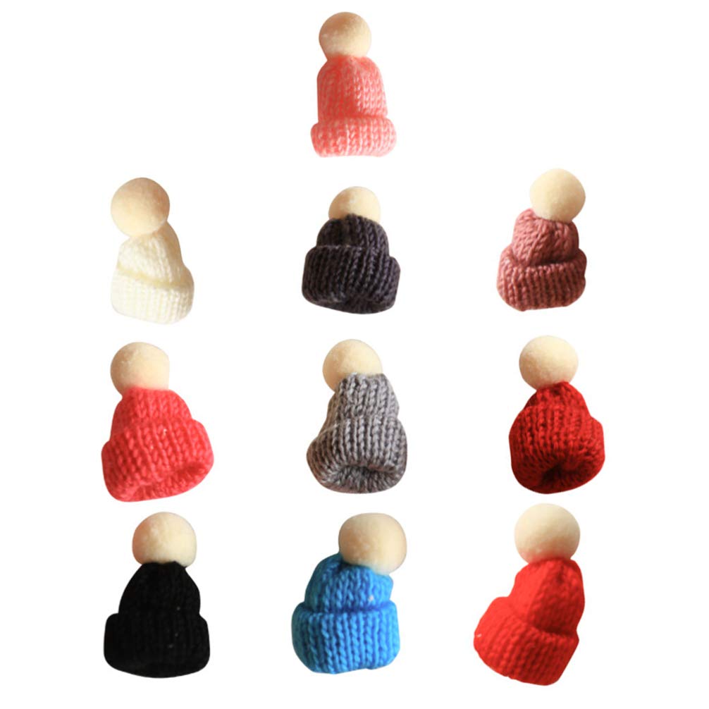 Amosfun 10pcs Mini Christmas Knit Hat Mini Santa Hats DIY Crafts Wool Yarn Hat Bottles Cover Lollipop Decor for Christmas DIY Craft Art Christmas Ornaments