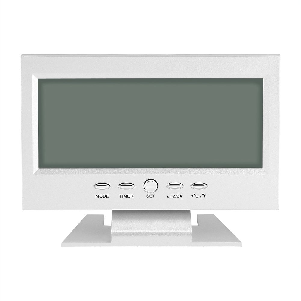 Yosoo Multifunction Sound Control Large LCD Screen Digital Clock Table Desk Alarm Clock Sound Sensor Time/Calendar/Week/Temperature Display Snooze(Silver)