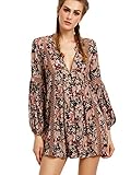 Milumia Women's Bohemian Floral Print Long Sleeve Crochet Swing Dress
