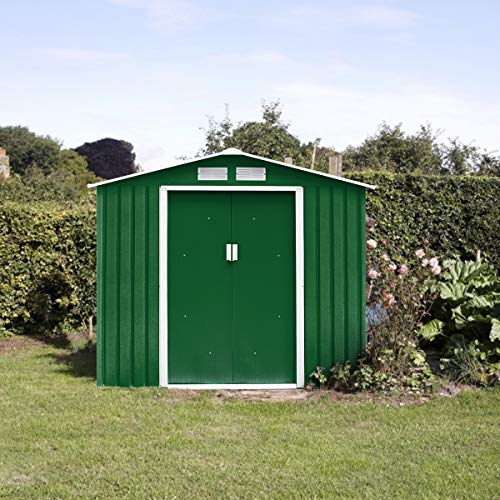 GOPLUS Metall Gerätehaus 213 x 127 x 185 cm, Gartenhaus mit Schiebetür & Fundament & Fenster, Geräteschuppen für Geräte & Werkzeuge, 2,37 m²/4,39 m³ (Grün) – Bild 5
