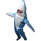 Shark Costume Kids Boys Halloween Costume Cosplay Funny Fleece Onesie Outfit Jumpsuit (Sky Blue, S).