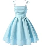 IBTOM CASTLE Girls Summer Spaghetti Straps Smocked Ruched A Line Swing Dress Flowy Double Layered Tween Girl Party Dresses
