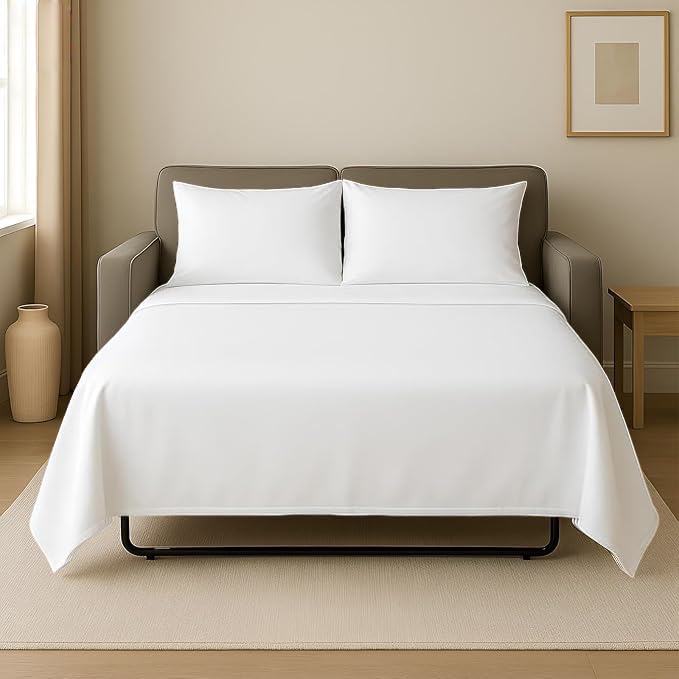 Photo 1 of GOKOCO 4 Piece Luxury Sleeper Sofa Bed Sheet Set 100% Egyptian Cotton 800 Thread Count Queen Size (60" x 74") Sleeper Sofa Bed Sheets Fits Mattresses Up to 5" Drop - White Solid