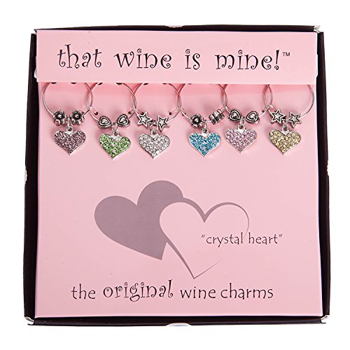 Wine Things "Crystal Heart" Wine Charms, Fits Neatly Around Stem, Multicolor