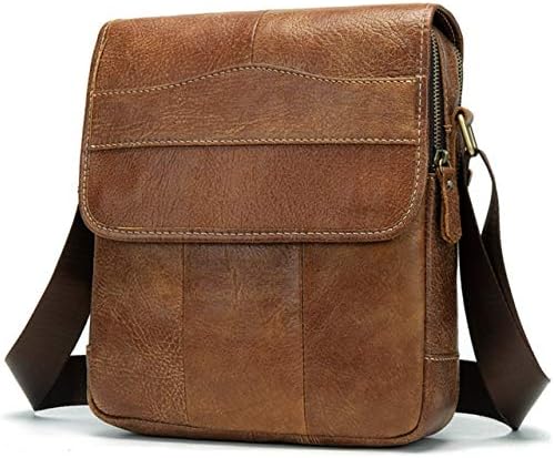 Contyu Genuine Leather Shoulder Bag for men | Vintage Mens Small Messenger Bags for iPad Tablet | Flap over Classic Crossbody Purse for Travel (Light brown)