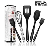 5 Piece Silicone Kitchen Cooking Baking Utensils Set, 600℉Heat-Resistant Non-Scratch Silicone Spatula With Comfortable Hold, Rubber Spatulas Hygienic Solid Coating - Eggbeater/2 Spatulas/Brush/Turne